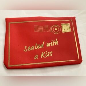 NWOT IPSY LOVE LETTER Cosmetic case Red orange gold lettering